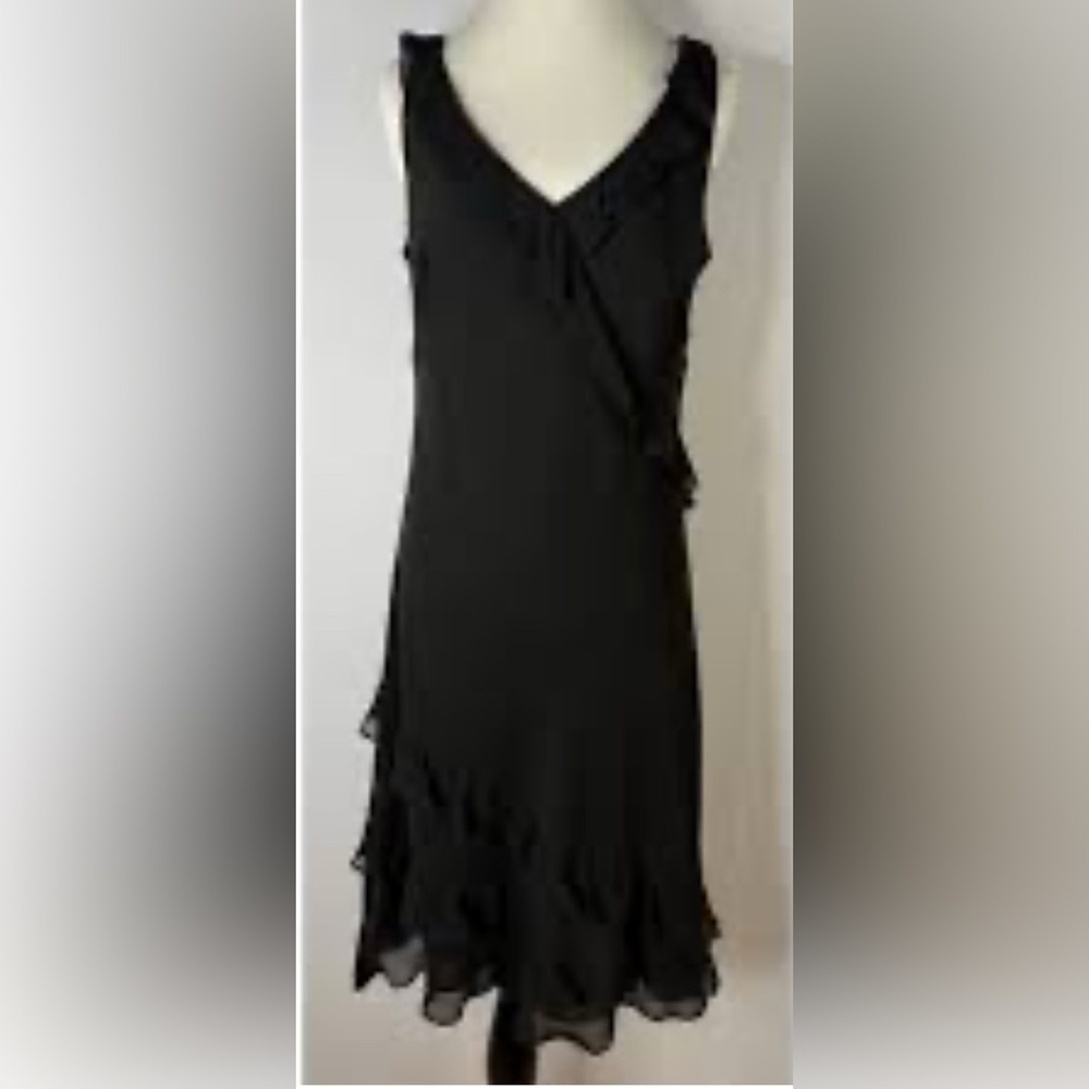 Ann Taylor Sz 6P 100% Silk Ruffle Above the Knee LBD Dress Sheer Lined NEW